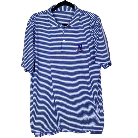 B Draddy M Purple Blue Stripe Pima Cotton Stretch Knit Polo Northwestern Wildcat - Picture 1 of 9
